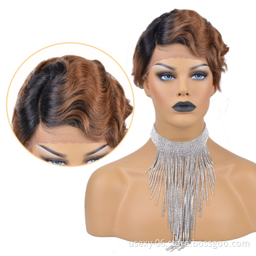 Short Human Hair Wigs Remy Hair Pixie Cut Wig Color 1B 30 Finger Wave Brazilian Wigs For Black Women